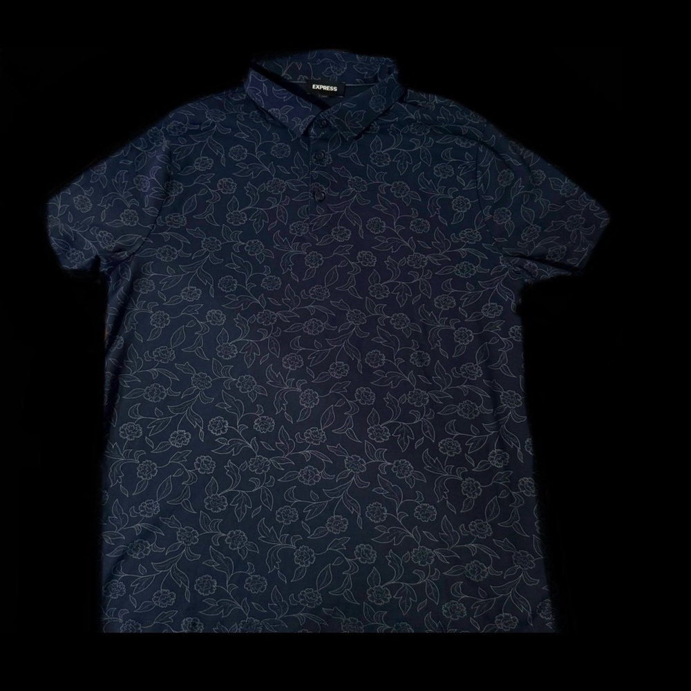 Express Navy Floral Polo Shirt